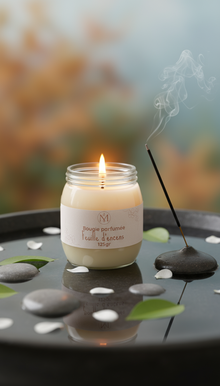 Bougie eco responsable parfumée feuille d'encens
