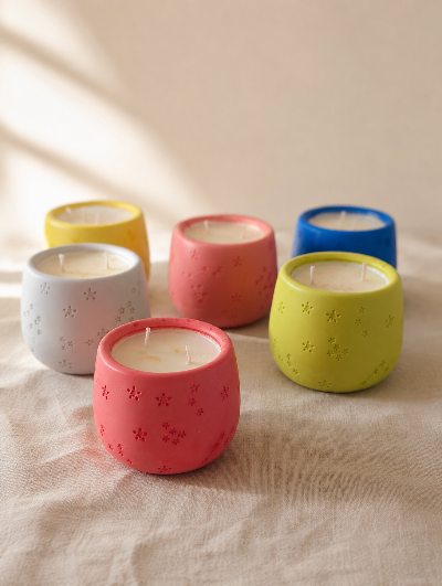 Bougies artisanales pots en jesmonite