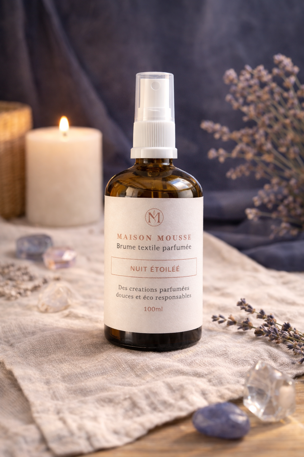 Brume Textile Sans Alcool "Nuit Étoilée" – Parfum d'Ambiance Artisanal | Maison Mousse