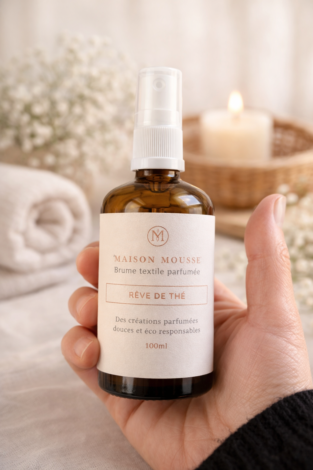 Brume Textile Sans Alcool "Rêve de Thé" – Parfum d'Ambiance Artisanal | Maison Mousse